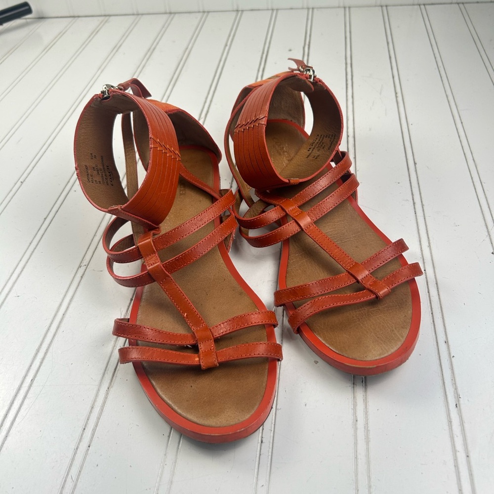 Coach Nillie Orange Leather Gladiator Sandals Strappy Ankle Zip Women’s Size 9B - Picture 3 of 10